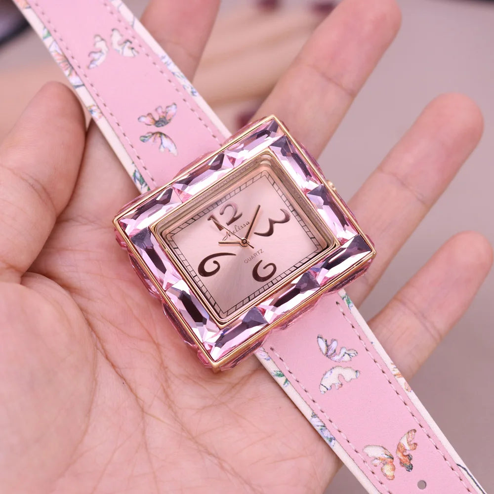 Elegant Crystal Square Watch - Rhinestone Dress Bracelet