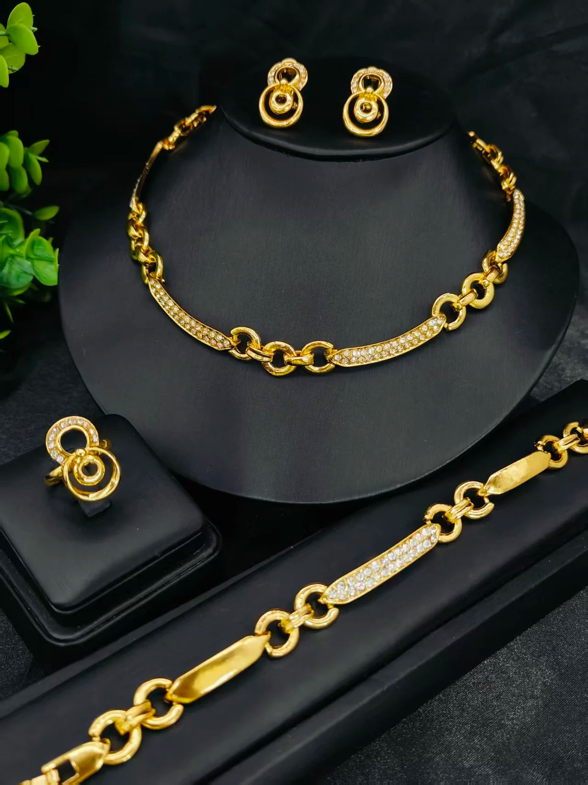 Luxury 24K Gold Plated Dubai Jewelry Set - Necklace & Earrings