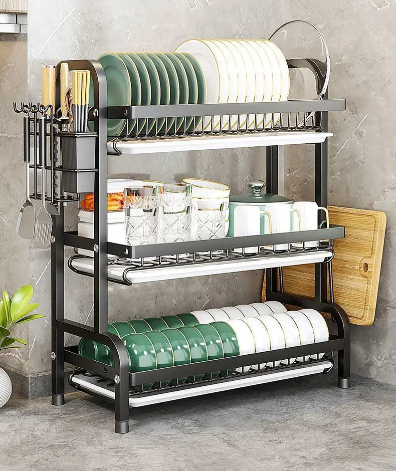 Premium Countertop Dish Drying Rack with Utensil & Spice Holder