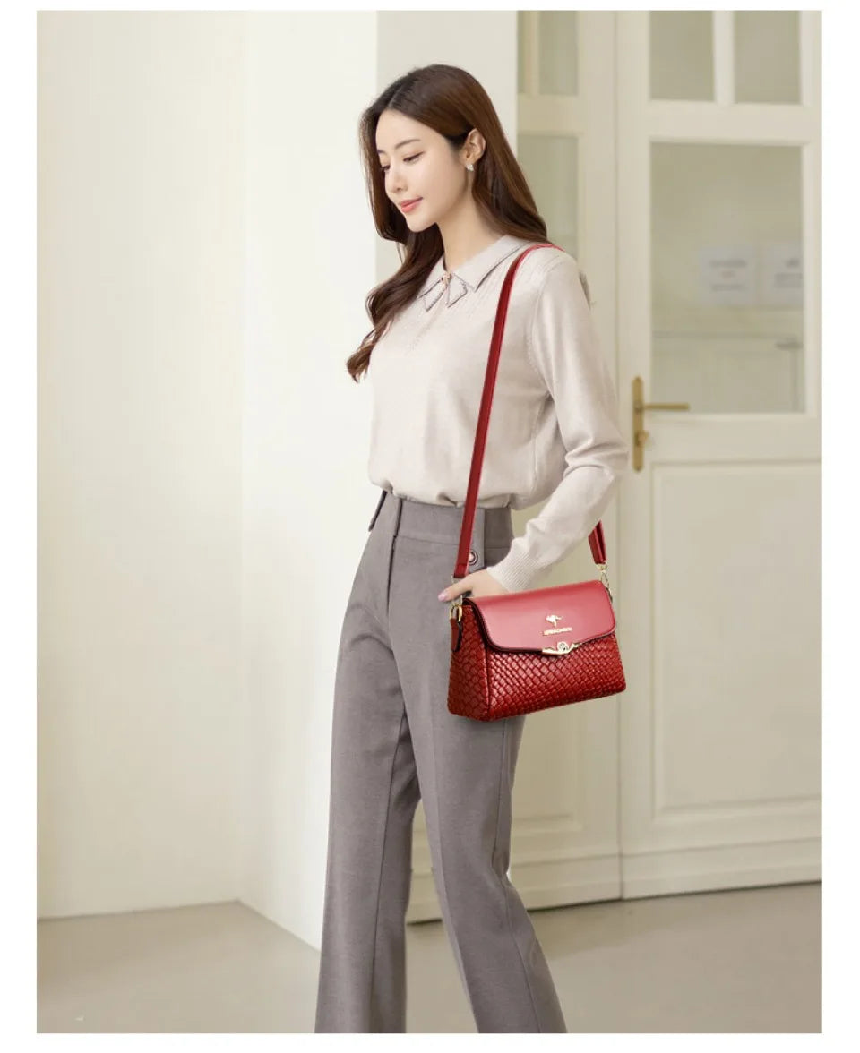 Designer Knitting Handbag - Elegant PU Leather