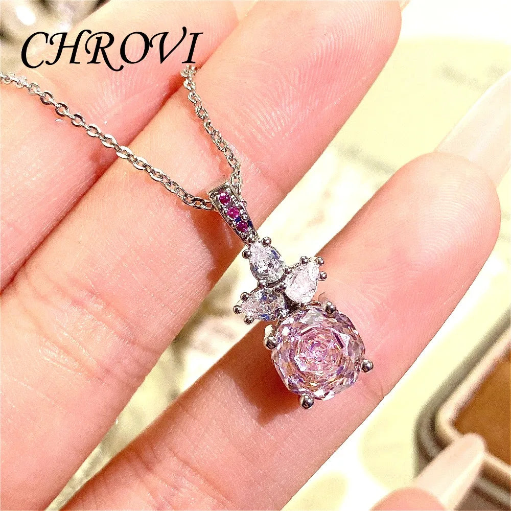 Luxury Silver Rose Jewelry Set - Pendant Necklace & Ring