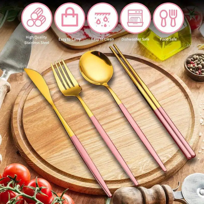 Elegant Portable Cutlery Set - Stainless Steel with Storage