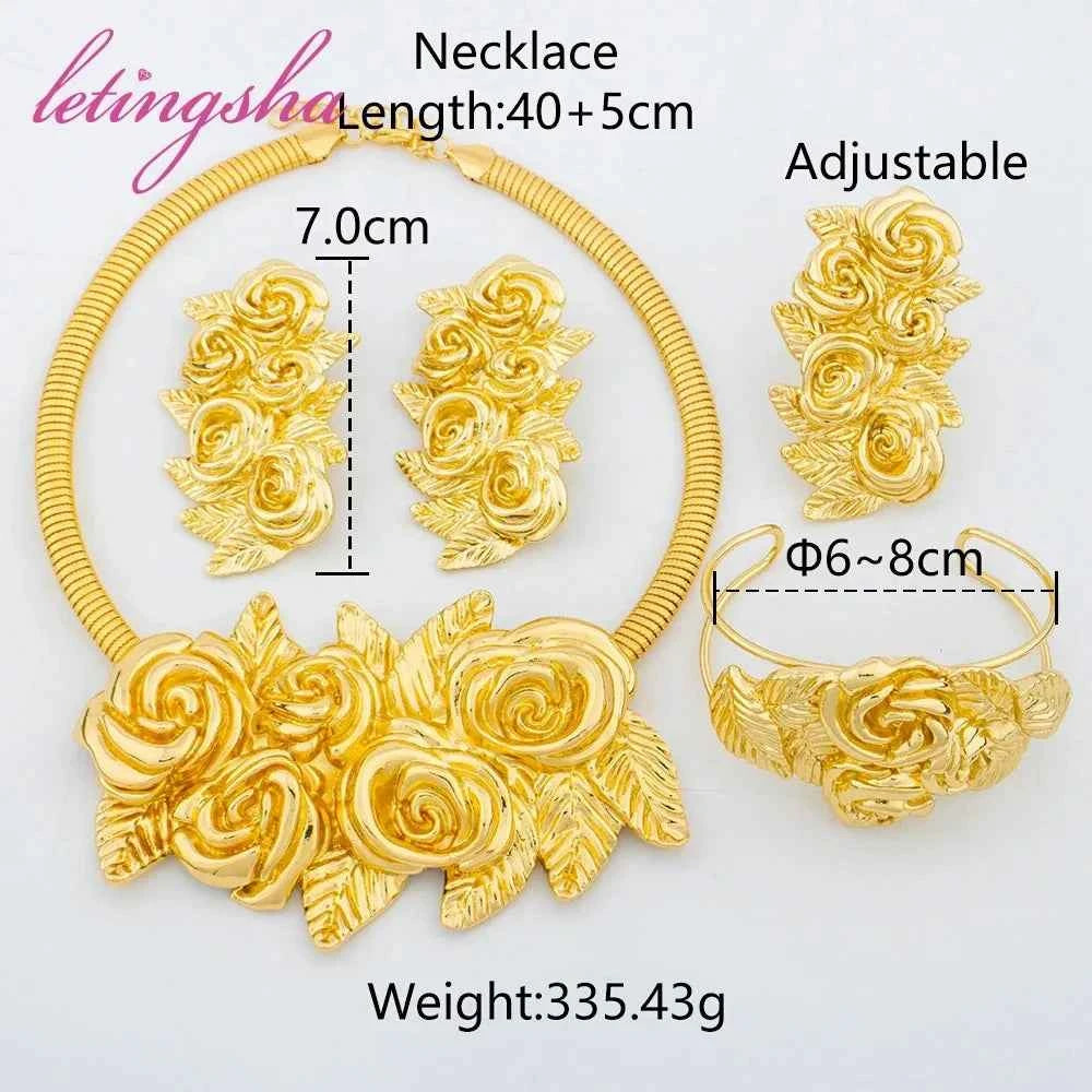 Elegant Plated Jewelry Set - Necklace, Earrings, Ring, Bracelet