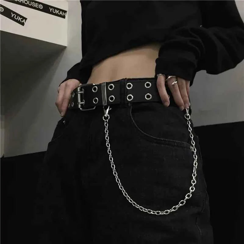 Luxury Women Leather Belt with Chain - Retro Punk Pin Buckle