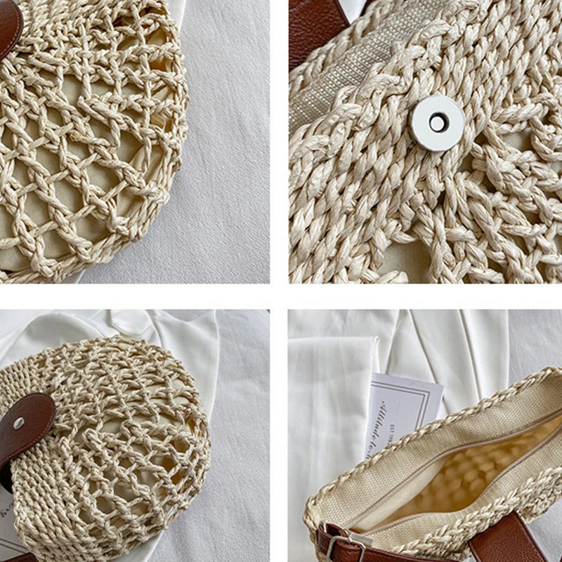 Elegant Straw Semicircle Bag - Chic Summer Crossbody