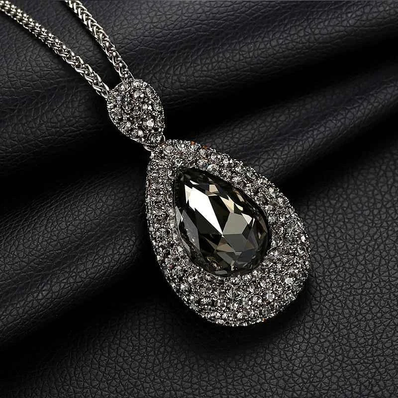 Luxury Waterdrop Crystal Necklace - Elegant Long Chain Pendant