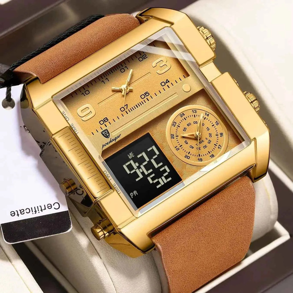 Elegant Men's Rectangular Quartz Watch - Waterproof & Luminous