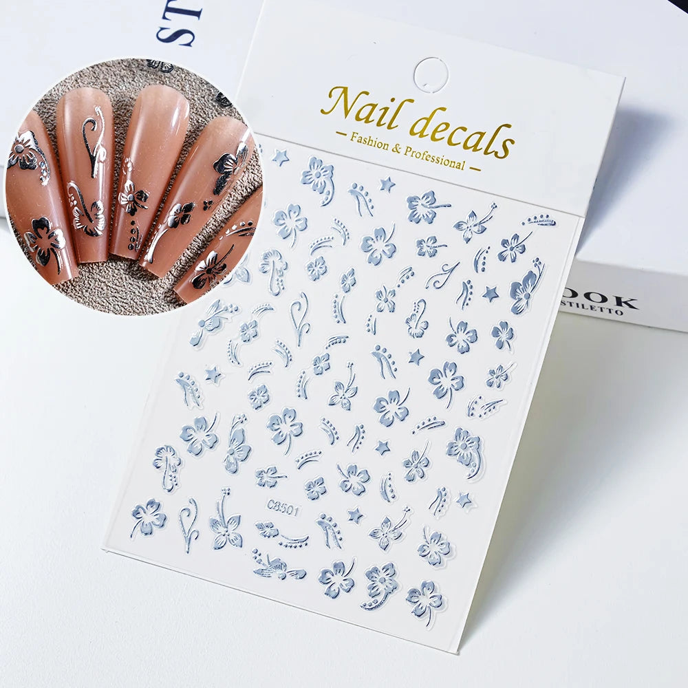 Luxury Bronzing Hibiscus Nail Stickers - Gold & Silver Floral Decals