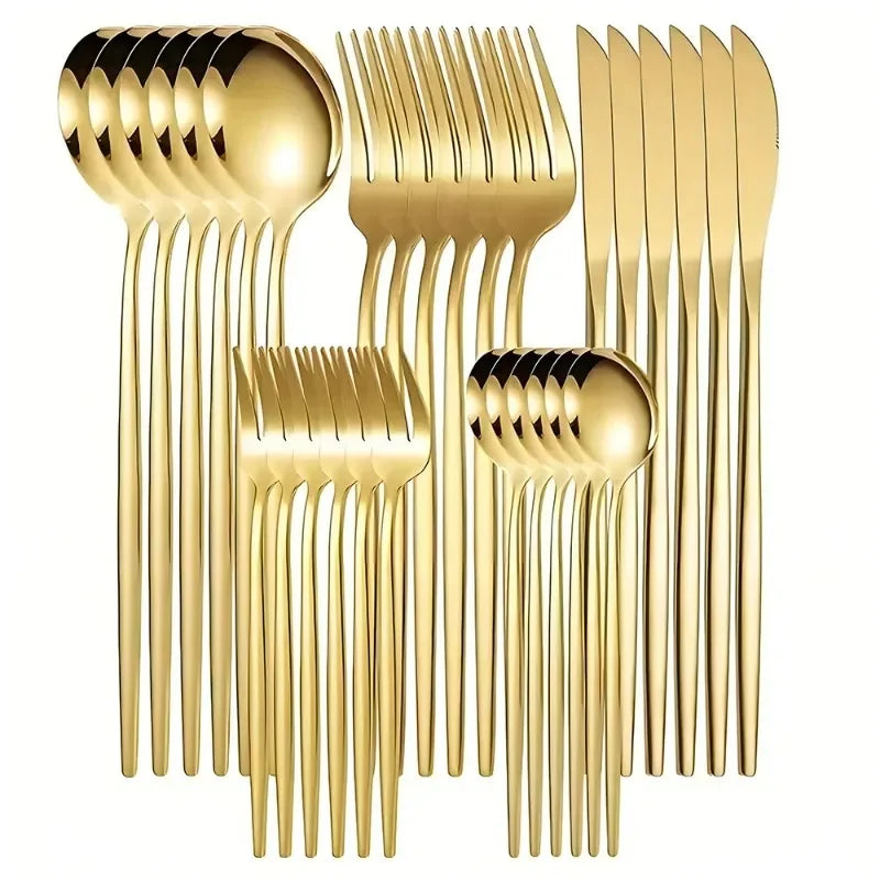 Elegant Gold Dinnerware Set - Premium Stainless Steel Cutlery