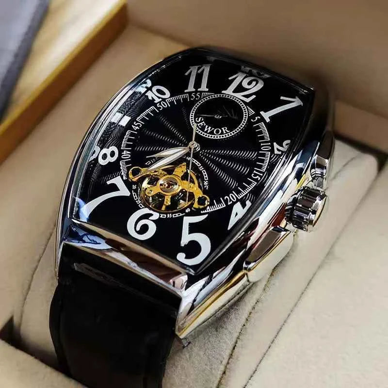 Luxury Automatic Mechanical Watch - Skeleton Tonneau Dial