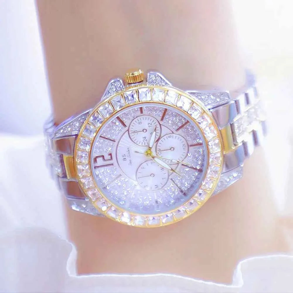 Elegant Women's Diamond Wrist Watch - Waterproof Silver Gold