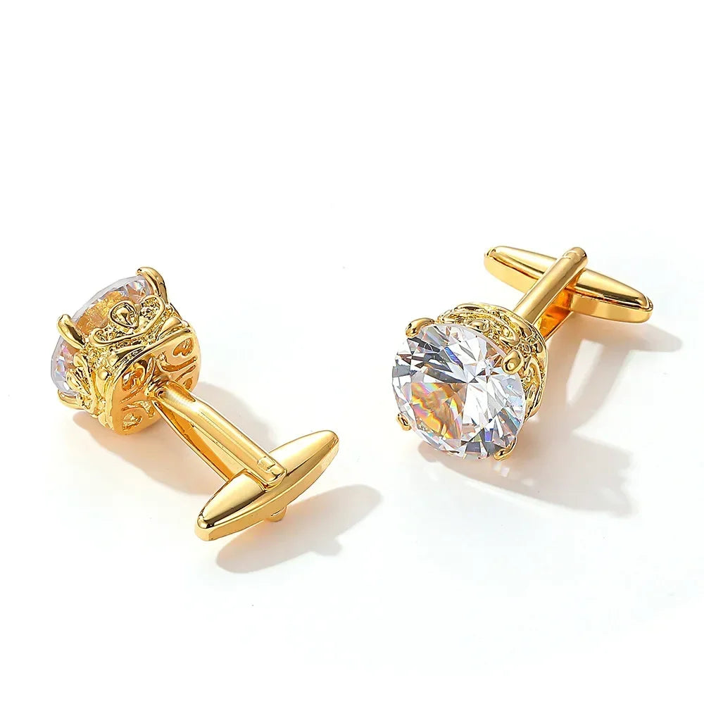 Luxury Gold Zircon Cufflinks - Elegant Men's French Shirt Accessories