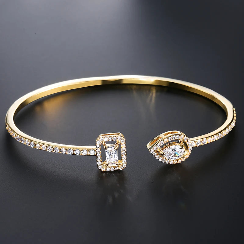 Elegant Gold Cuff Bangle - Cubic Zirconia Bracelets