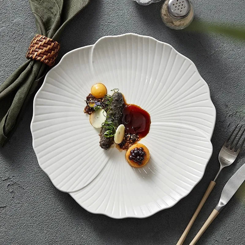 Elegant White Ceramic Dinner Plates Set - Modern Tableware