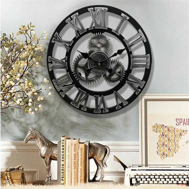 Premium Industrial Wood Wall Clock - European Retro Style