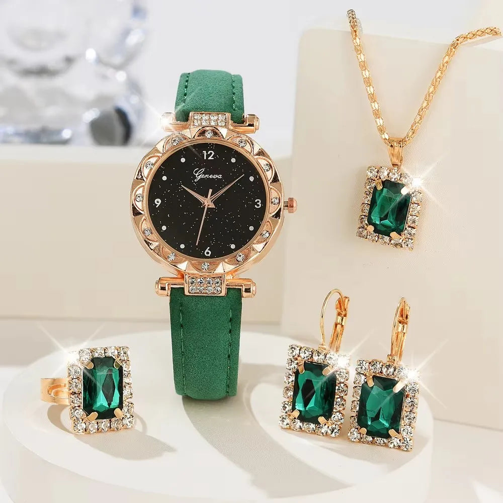 Elegant Women Quartz Watch Set - Luxury Rhinestone Wristwatch