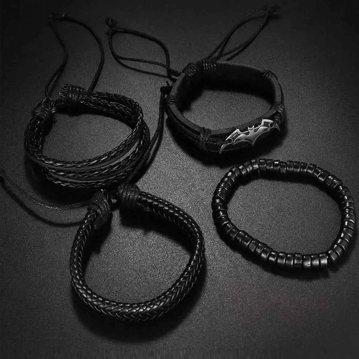 Men's Fashion Punk Hip Hop Pu Leather Braided Bracelet - Handmade, Multi Layer With Bat Accessories - Ideal Choice For Couples