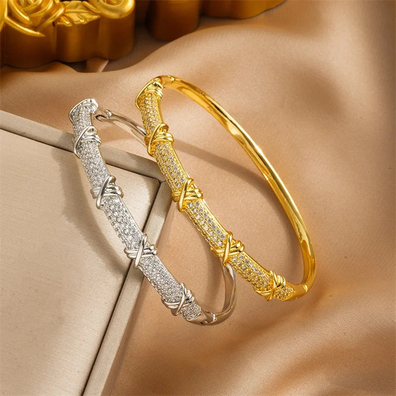 Luxury Cross Charm Bracelet - Pave Zircon Bangle