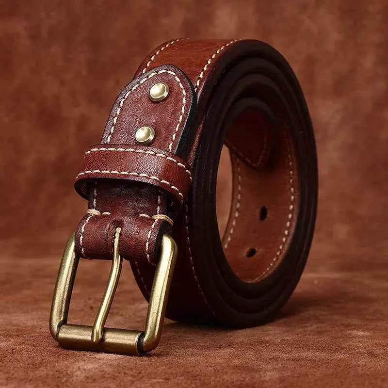 3.8CM Men High Quality Genuine Leather Belt Luxury Designer Brass Pin Buckle Belts Pure Thick Cowskin Strap Male Jeans for Man