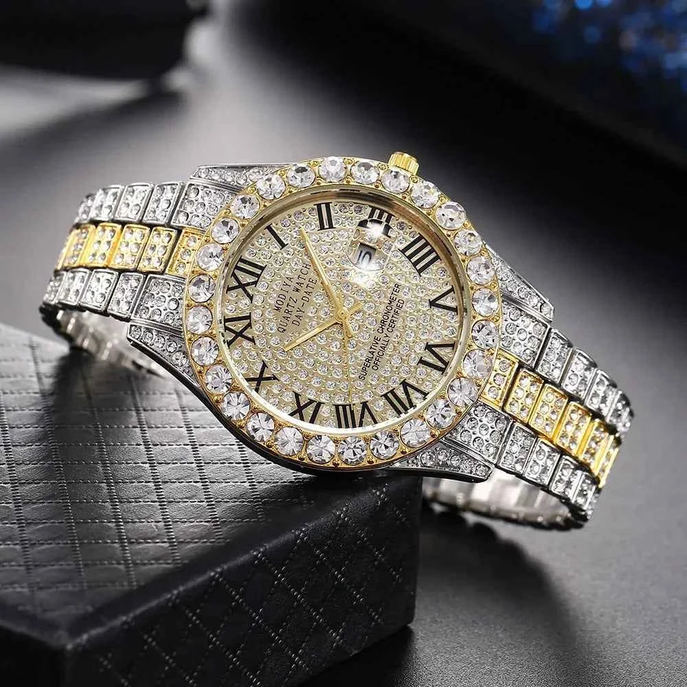 Luxury Gold Quartz Watch - Diamond Rhinestone Calendar