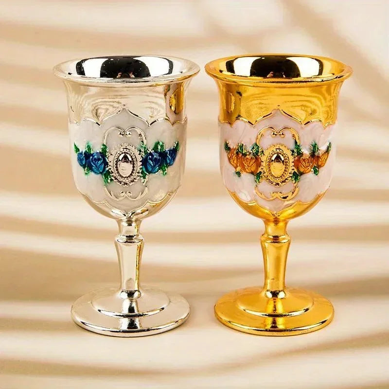 Vintage Metal Goblet - Golden European style wine cup for bar and home decor