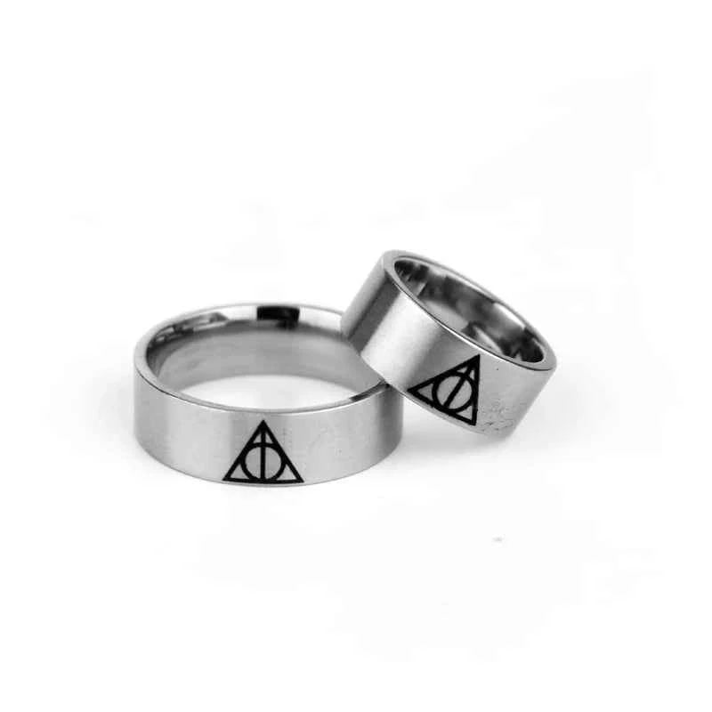 Deathly Hallows Stainless Steel Ring - Geometric Circle Triangle Jewelry