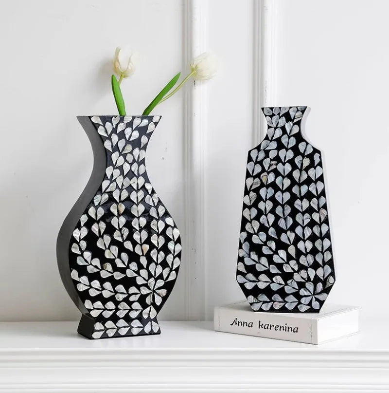 Premium Modern Aesthetic Vase - Hand-Painted Wood Centerpiece
