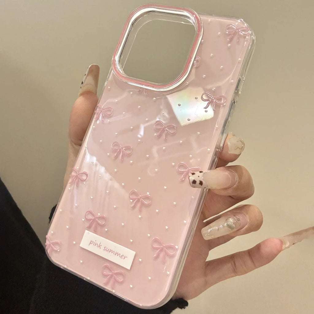 Elegant Pink Bow iPhone Case - Shockproof & Glossy