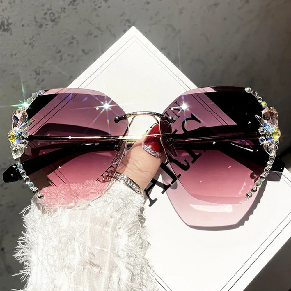 Vintage Rimless Sunglasses - Luxury Rhinestone Gradient Shades