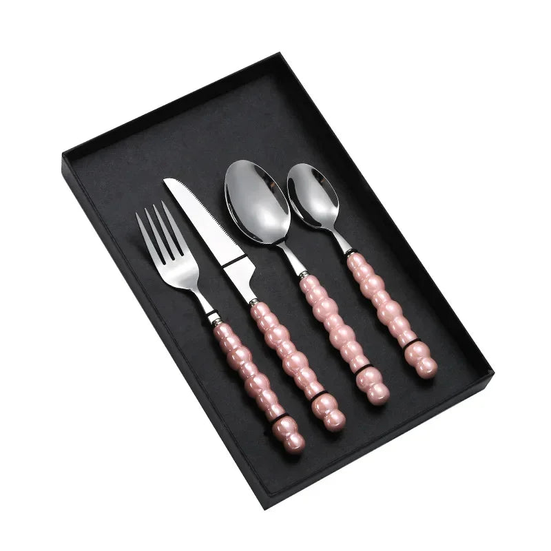 Luxury Pearl Flatware Set - Premium Ceramic Handle Cutlery