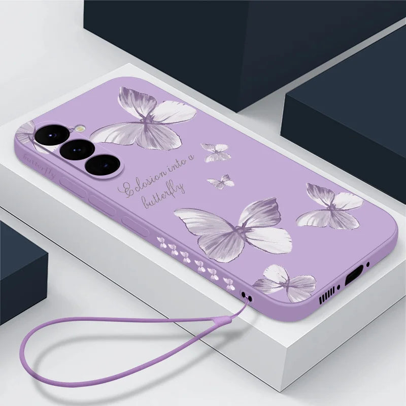 Elegant Butterfly Phone Case with Hand Lanyard - Soft Silicone