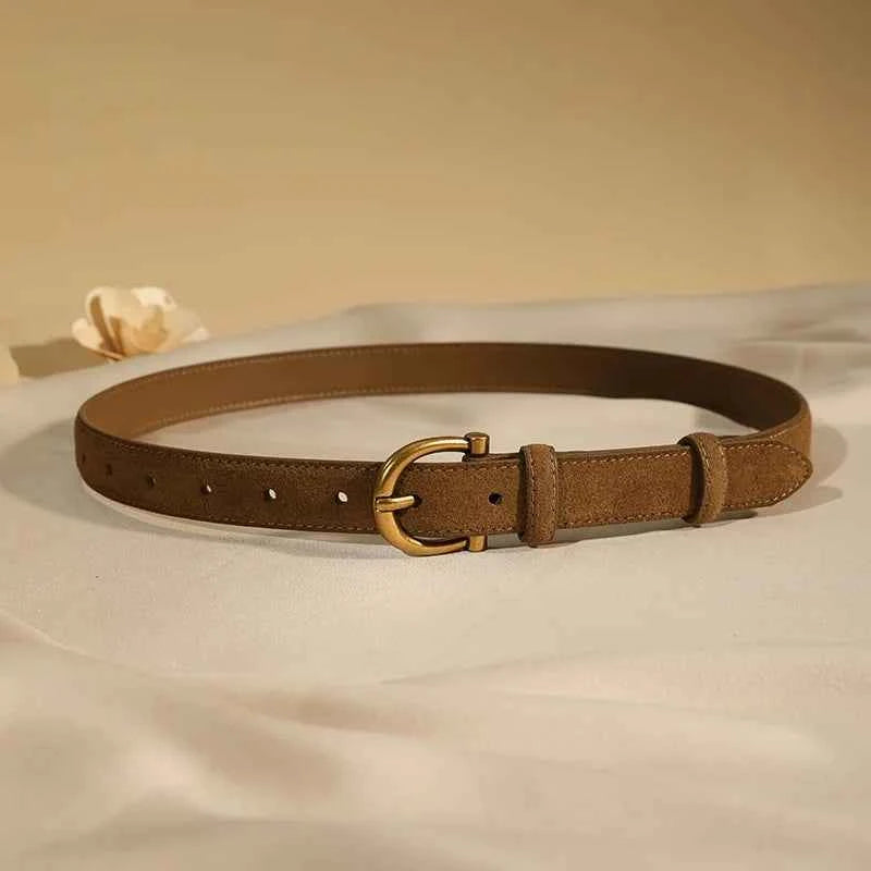 Luxury Suede Belt for Women - Gold Pin Buckle