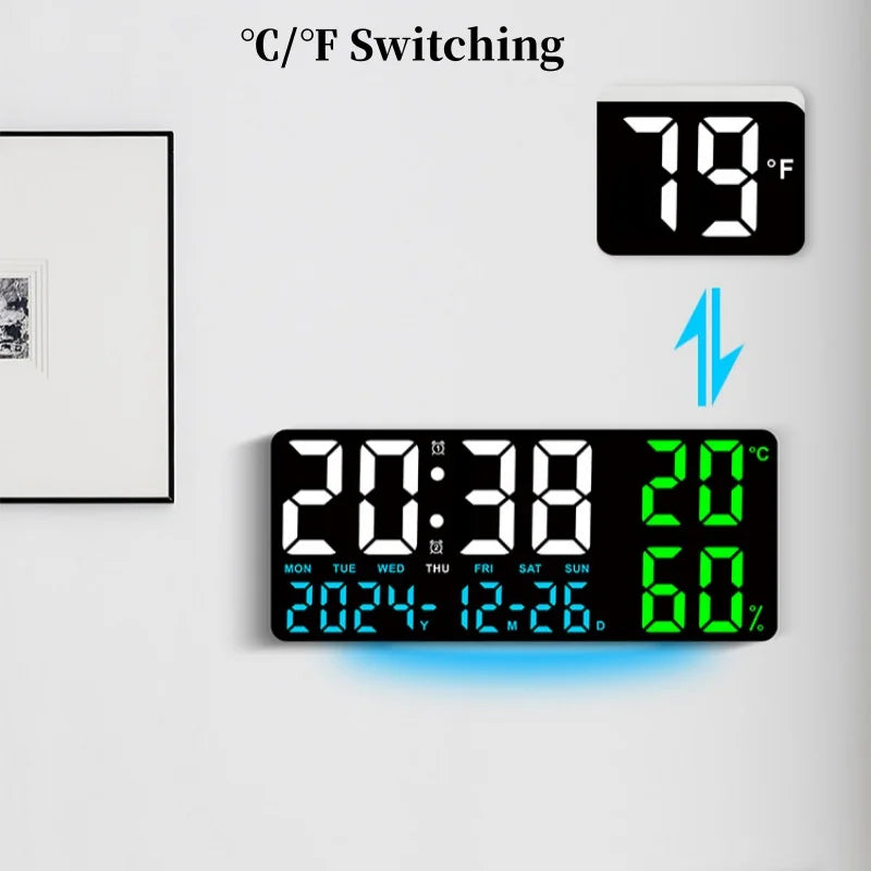 Premium Large Digital Wall Clock - 7-Color Mood Light & Dual Alarm