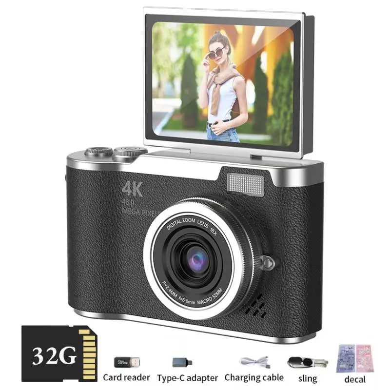 Compact 4K Digital Camera - 48MP HD Selfie Camcorder