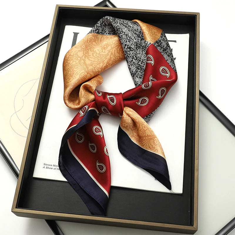 Luxury Silk Square Scarf - Elegant Satin Print Neck Wrap