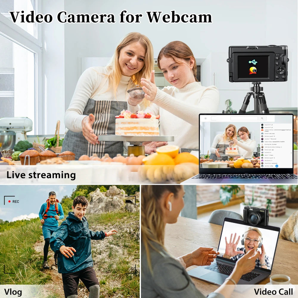 Compact Vlogging Camera - 4K 48MP Flip Screen & Anti-Shake