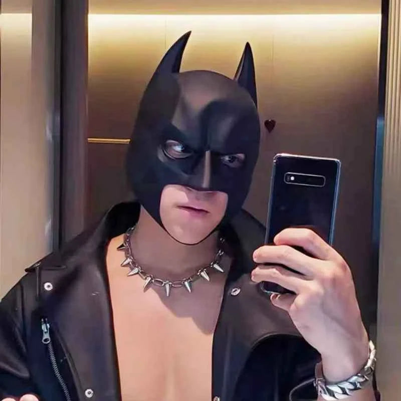 Halloween Black Bat Mask Superhero Cosplay Costume Prop Dark Knight Style Cowl Latex Half Face Headgear Masquerade Party for Men