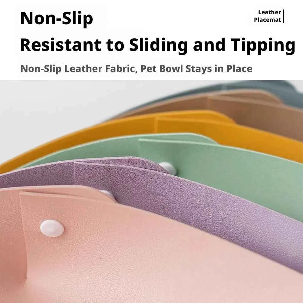 PU Leather Pet Feeding Mat Waterproof Anti Spill Cat Bowl Pad Oil Resistant Non Slip Foldable Dog Placemat Food Water Rug