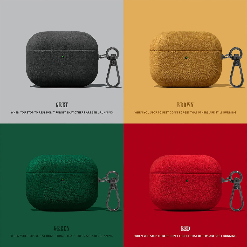 Luxury Corduroy Leather Airpods Case with Keychain
