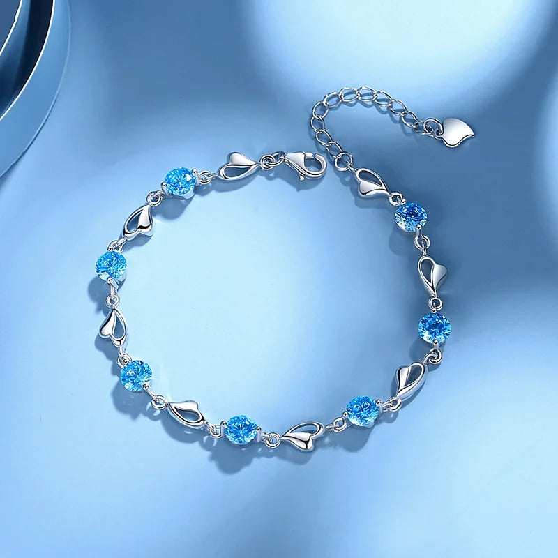 Elegant Sterling Silver Zircon Bracelet - Purple Blue Crystal