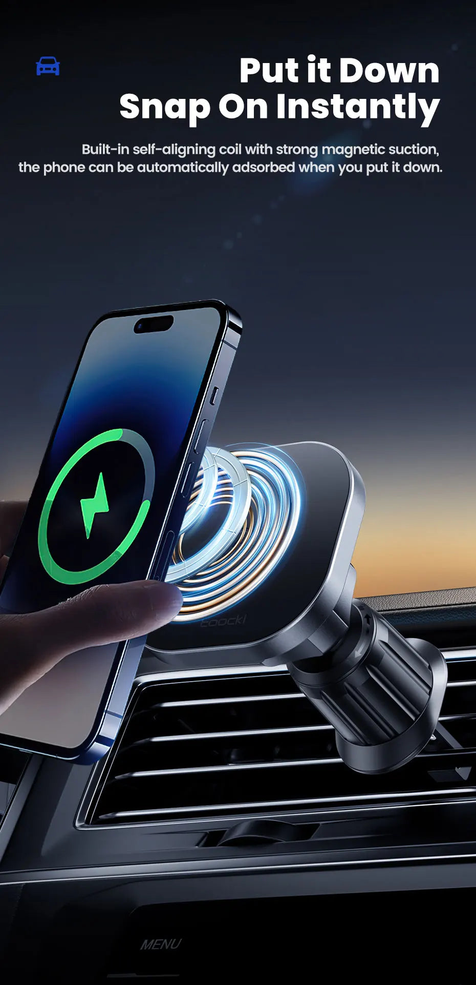Premium Magnetic Wireless Car Charger - 15W Fast Charging 360° Rotation