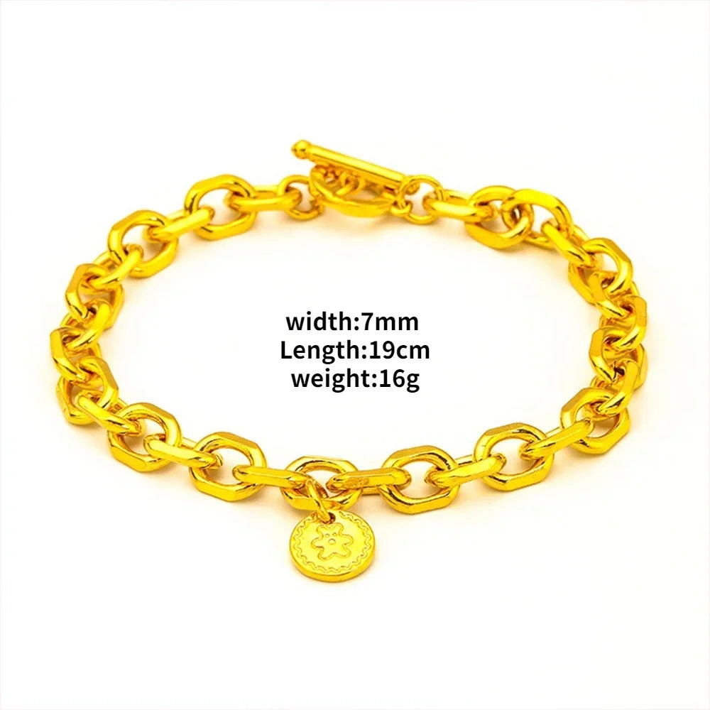 Elegant Gold O Link Bracelet - Circular Pendant Fine Jewelry