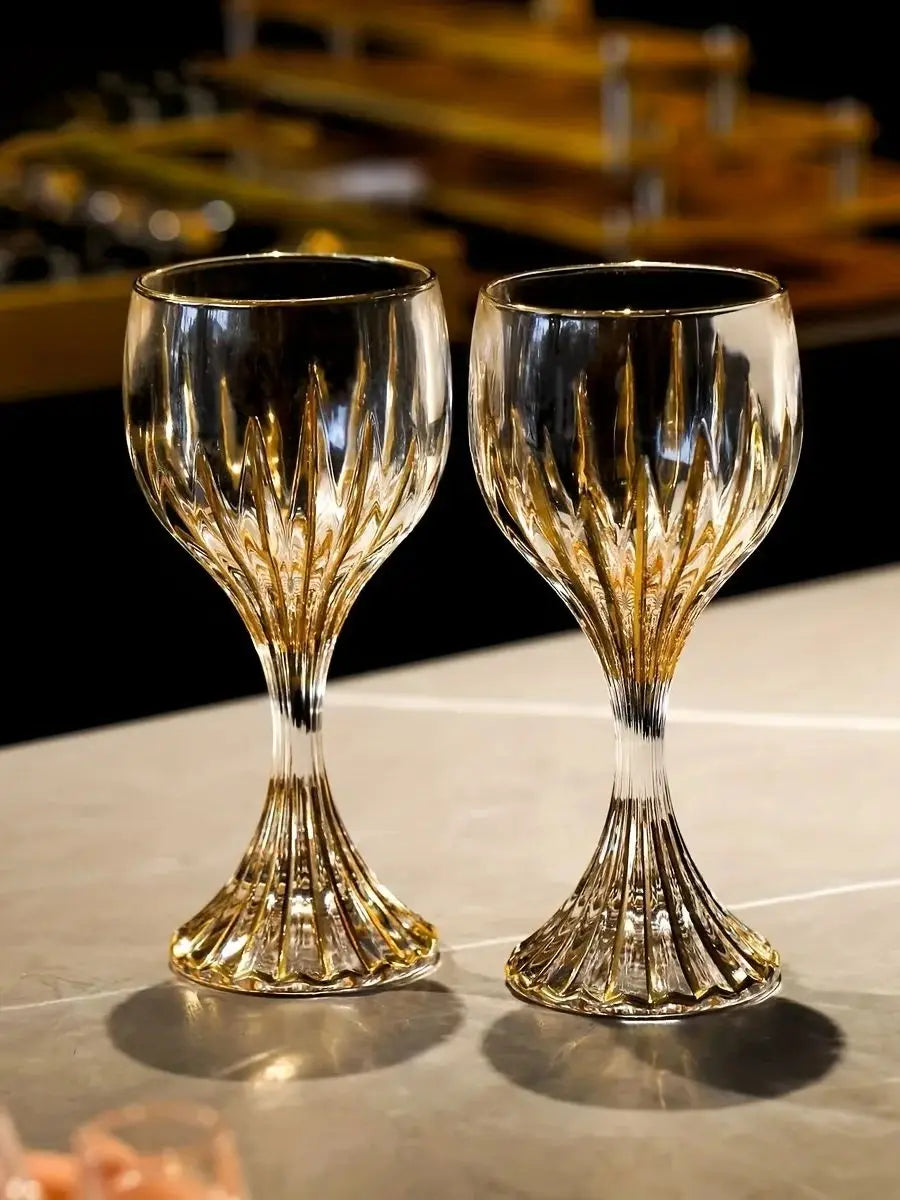 Elegant Crystal Gold Trim Wine Glass - Lead-Free & Stylish