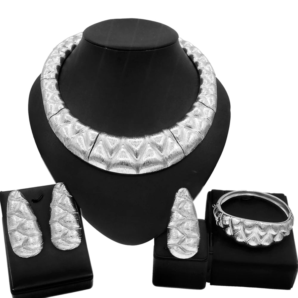 Luxury Gold Plated Jewelry Set - Exquisite Necklace & Earrings