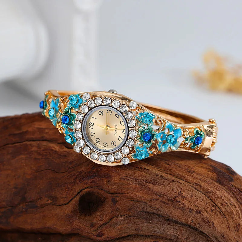 Elegant Flower Diamond Watch - Stainless Steel Quartz