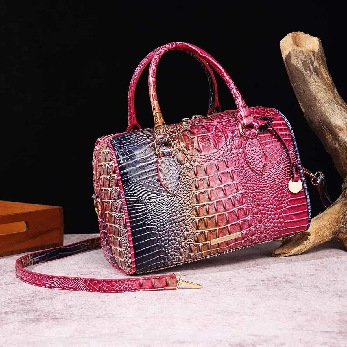 Elegant Crocodile Pattern Boston Bag