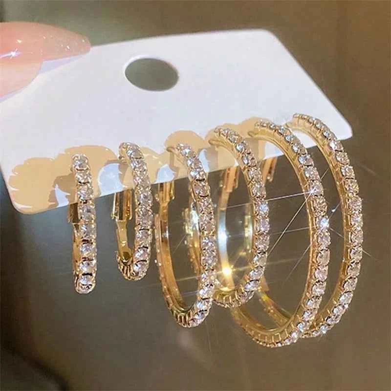 Luxury Rhinestone Hoop Earrings - Sparkling Gold Circle Design