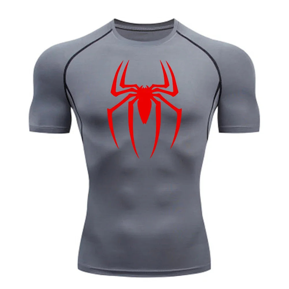 Men's Spider Printed Sports Top - Breathable Quick-Drying Fitness Tee