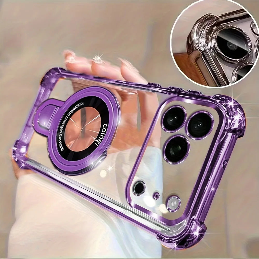 Luxury Plating Magnetic Phone Case with Ring Holder Stand