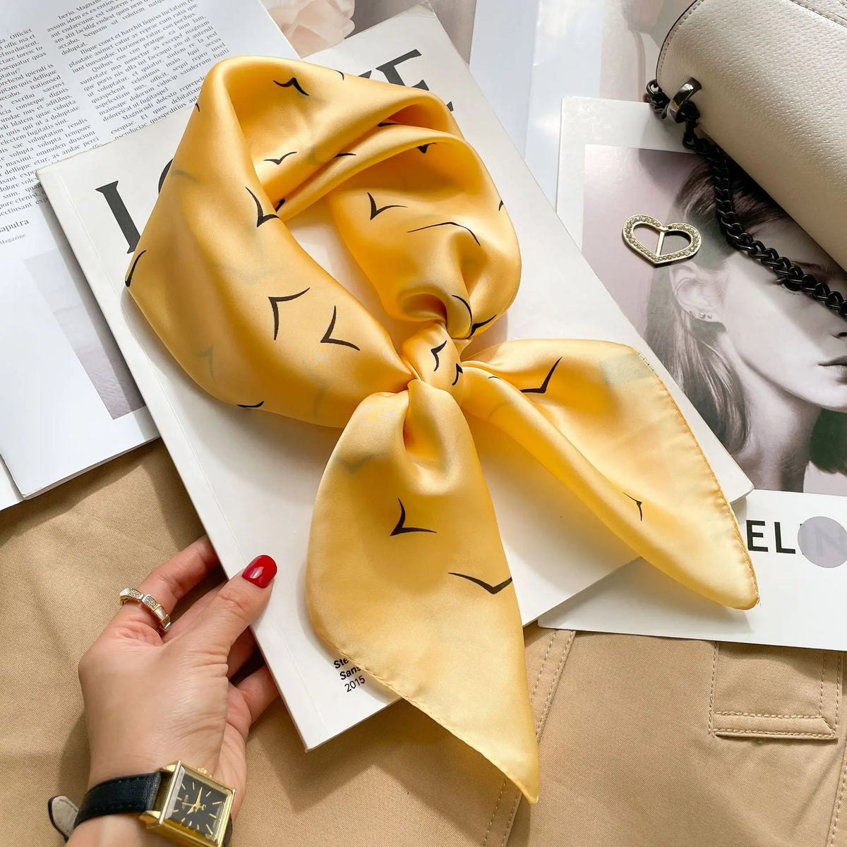 Luxury Silk Square Scarf - Elegant Hair Tie & Neck Band